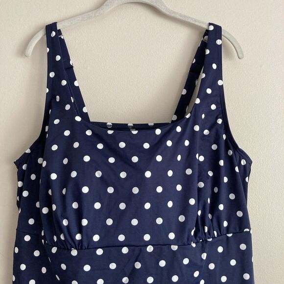 Lands End Womens Square Neck Underwire Tankini Swim Top Polka Dot Blue Size 22W - Picture 4 of 10